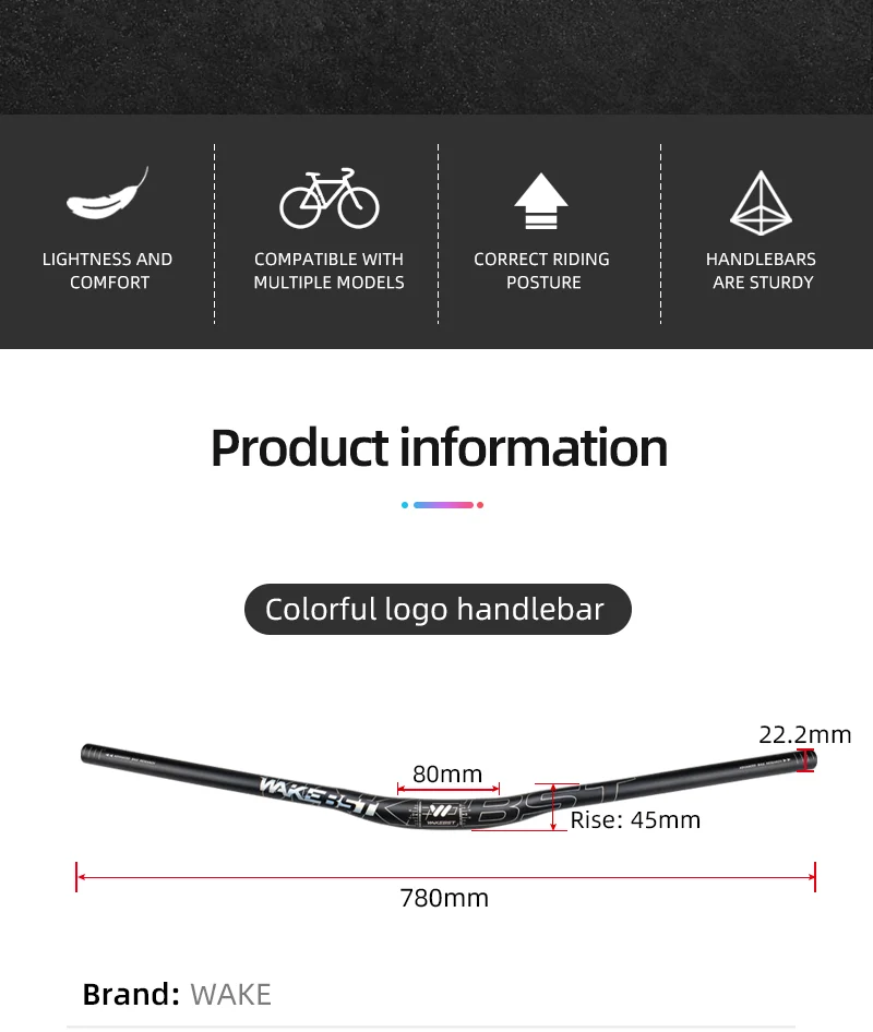 Lightweight 780mm/31.8mm Aluminium Alloy Bike Handlebar WAKEBST Color Logo for Road Bicycles Mountain Bike BMX