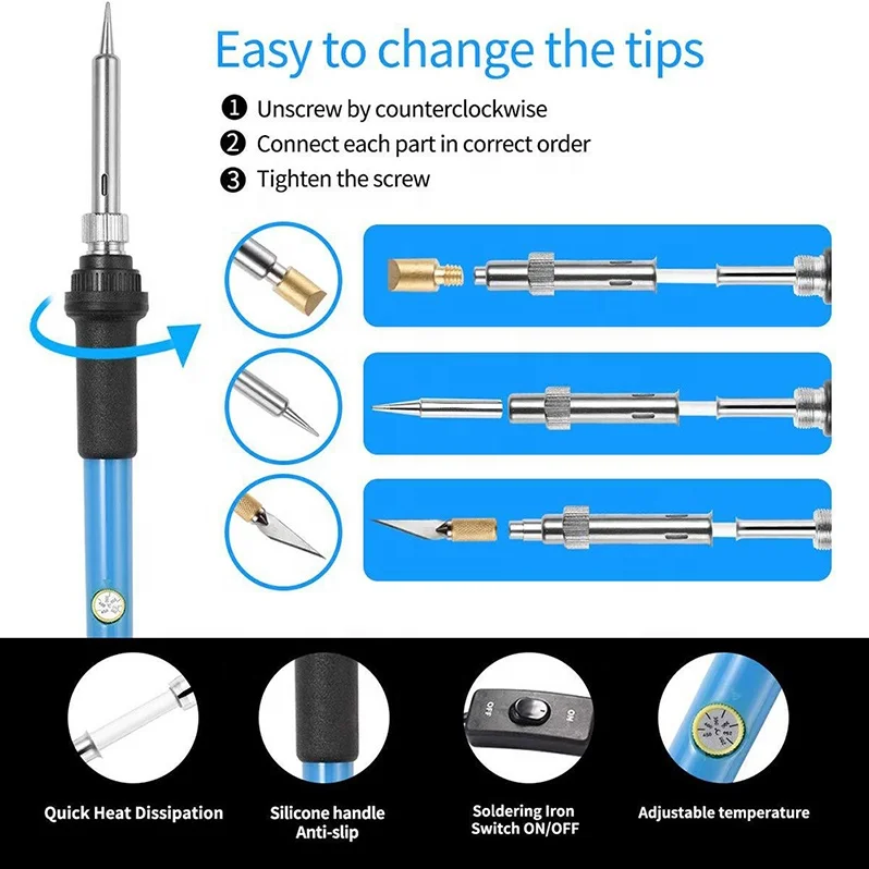 Dropshipping New Cautin Soldering Irons Tips Gun Carving Wood Burning Kit Set Tool Solda 60W Electric Soldering Iron