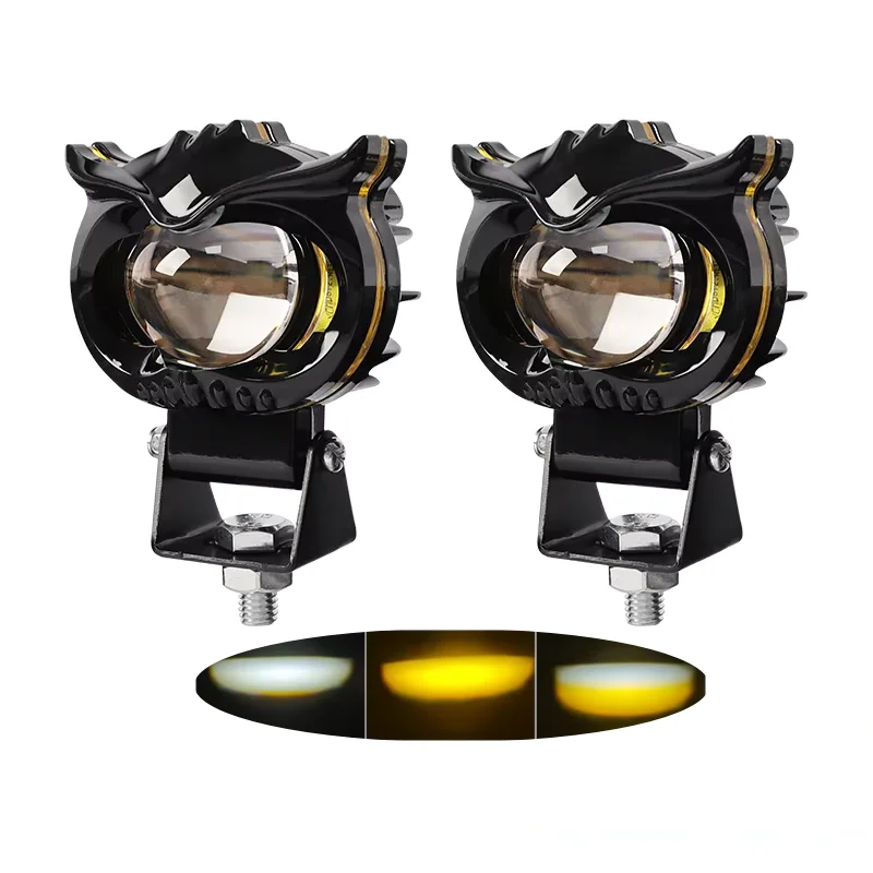 Dual-Color LED Projector Pod Lights – Bumper/Driving/Fog – For Car Or Motorcycle (2-Pack)