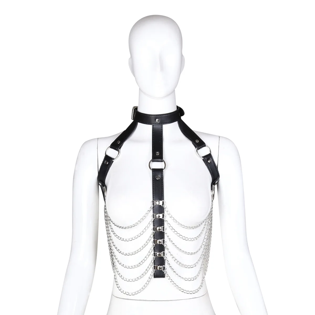 Black Leather Chain Bondage Corset Sexy Performance Costumes Body