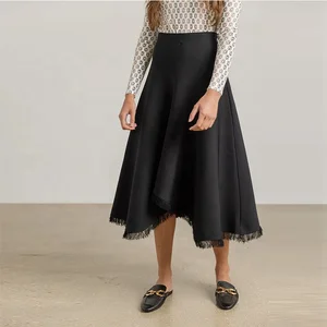 Clothing Manufacturer Custom Spring Autumn Black High Waist Stretch Elegant Casual Women Tassel Skirt