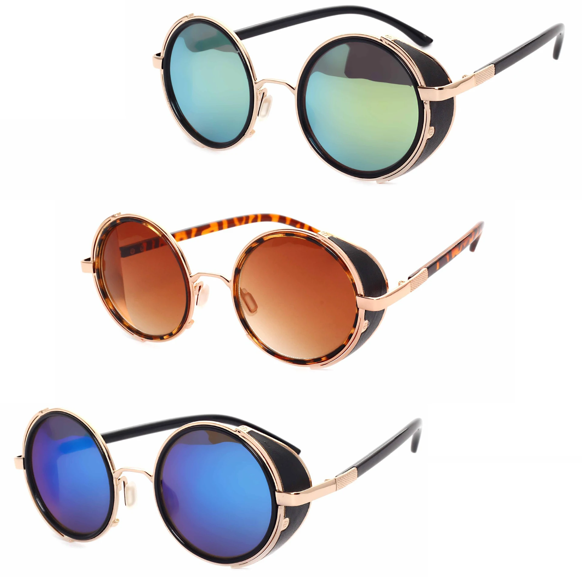Old School Design Mirror Retro Punk Glasses Side Blinder Round Vintage Mens Sunglasses Steampunk Men