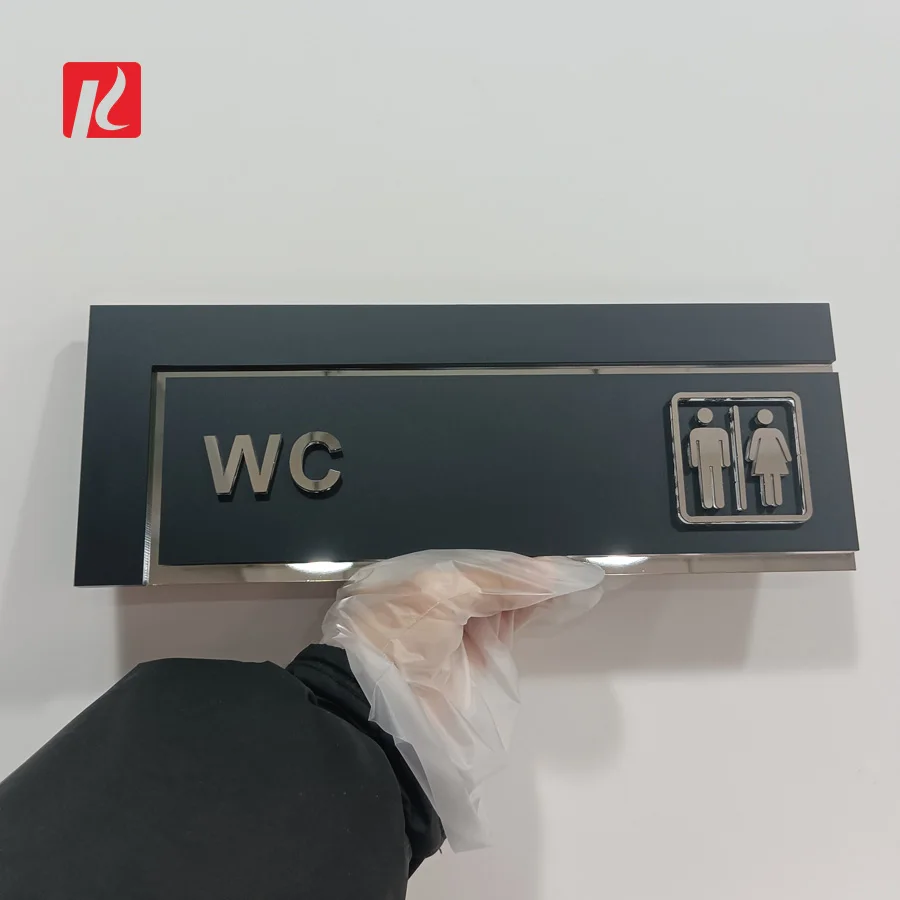 Custom Restroom Sign Acrylic Stainless Steel Bathroom Toilet Washroom Door Sign Self-adhsive Unisex Men Women Restroom Logo Sign