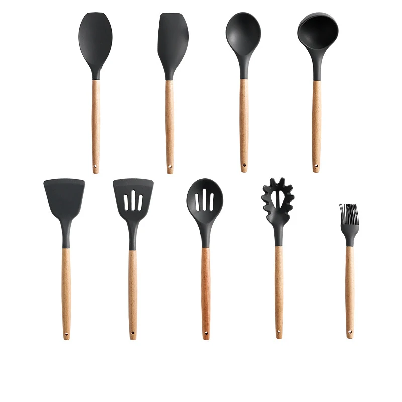 Silicone Kitchen Utensils Accessories Cooking Tools Kitchen Utensils Set Wood Handle Food Grade Silicone Spatulas Set