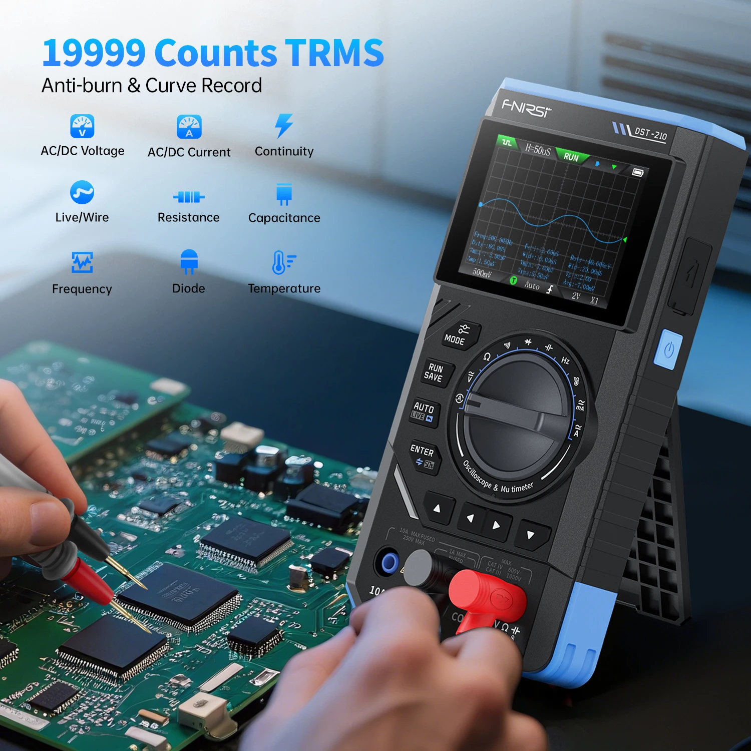 FNIRSI DST-201 1MHz Oscilloscope, signal Generator with 13 Types Output Waveform, 3 in 1 Muiti-functional Multimeter