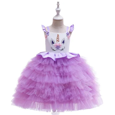2025 New Girls Cartoon Unicorn Multi-Layer Mesh Tutu Dress Children's  Clothing in Chiffon for Kids 0-3 Years Old