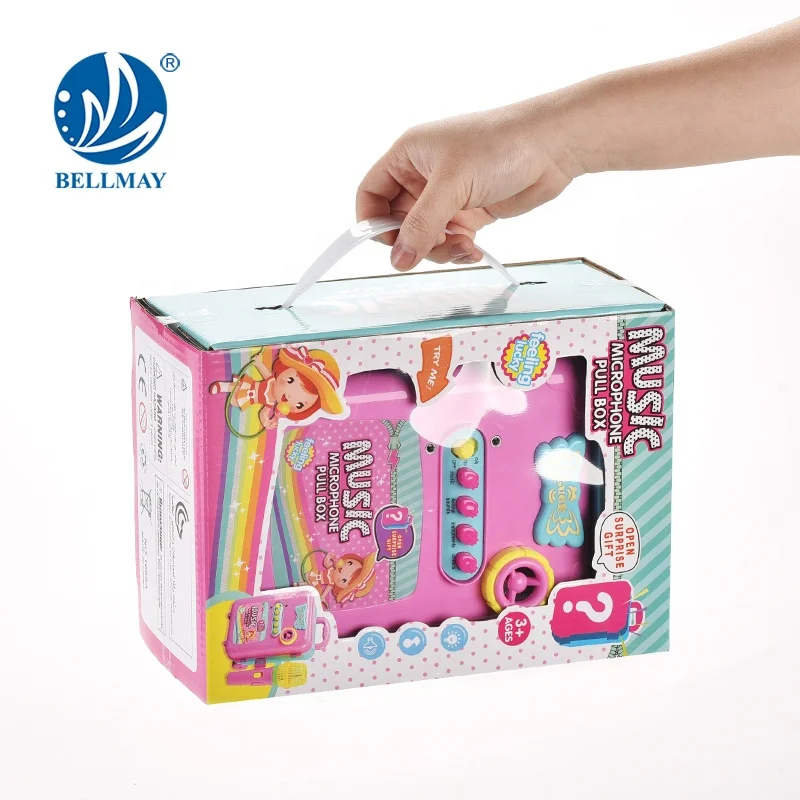 Многофункциональный Детский динамик Bemay, игрушечный чемодан, игрушка для ролевых игр + музыкальный + инструмент, микрофон для пения, тянущаяся коробка для детей