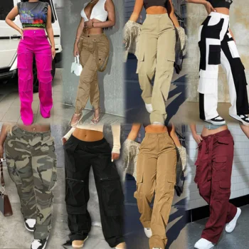 Fashion Cargo Pants Custom Women's Pants & Trousers Cargo Streetwear Fashion Solid Color Loose Lace Up Pant