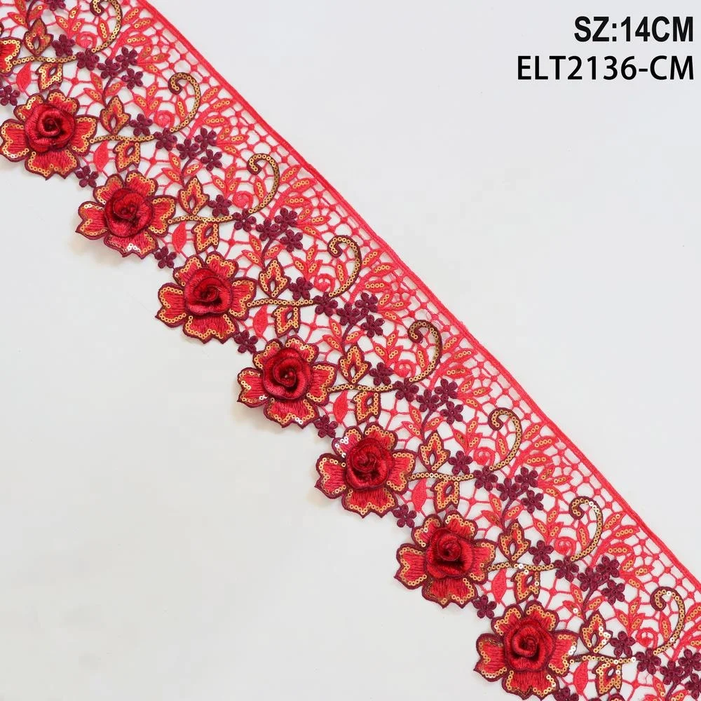 Guipure 3d Polyester Trim Chemical Border Lace Trimming Multi Colors Flower Embroidery Lace Trim Sequin Decorate Clothing Trim