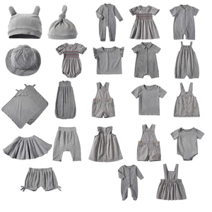 Custom Unisex Baby Item Baby Clothes Wholesale Plant Dye Natural Dye Cotton Rompers Dress Baby Clothing Sets