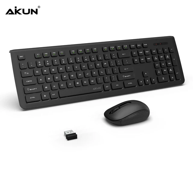 AIKUN Wireless Office Keyboard and Mouse Combo-Full Size,2.4G,Thin Profile,Plug and Play,1200 DPI(BX6200 Black)