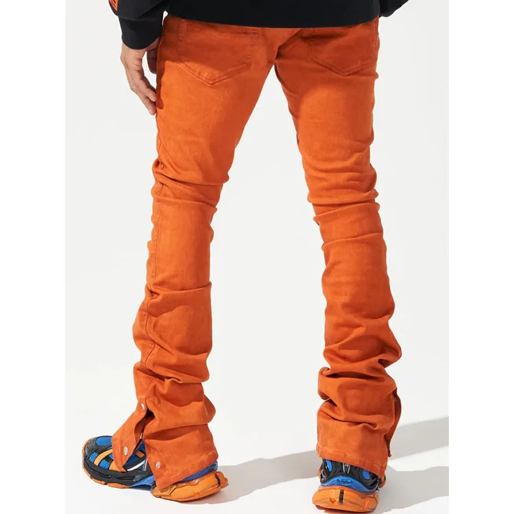 Custom Men Flare Jeans Streetwear Fashion Slim Stacked Jeans With Side