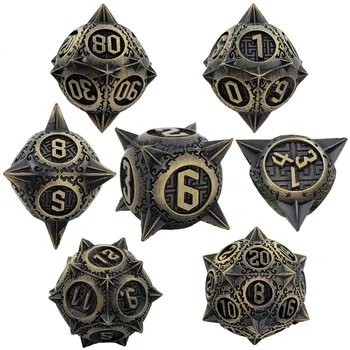 Antique Bronze Dungeons And Dragons Rpg 16Mm Dice Set Polyhedral Dnd Metal Dice Custom Dnd Dice Meteor Hammer Shape