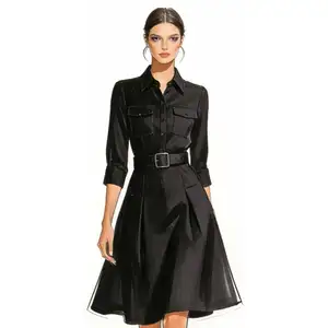 Custom Mandarin Collar Loose Sweet Office Dress-Factory Plus Size Nylon Lace Anti-Wrinkle Breathable Vintage Business Short