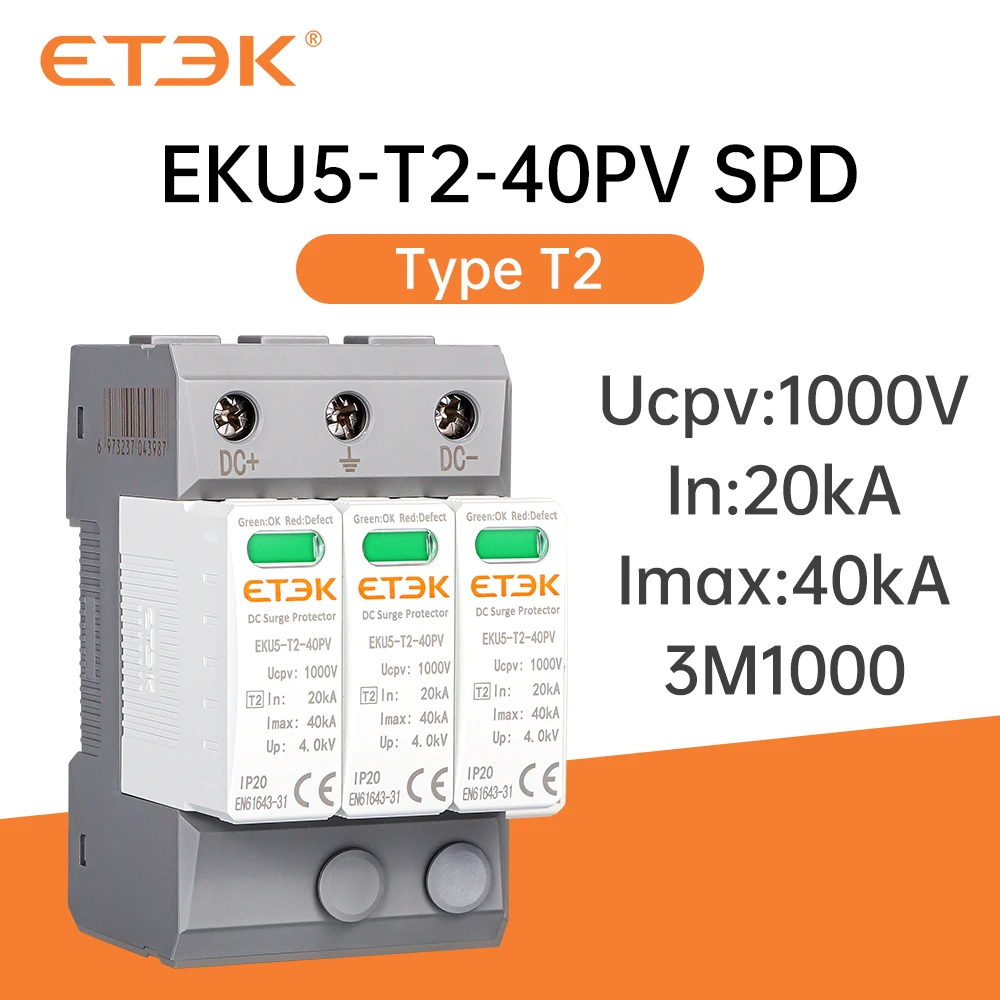 ETEK Class T2 2P 40kA 1000VDC Solar System Compatible DC Surge Protector Key Feature High Performance SPD