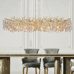 Aluminum Branch Golden Crystal Pendant Light K9 Crystal Gold Chandeliers Luxury for Living Room