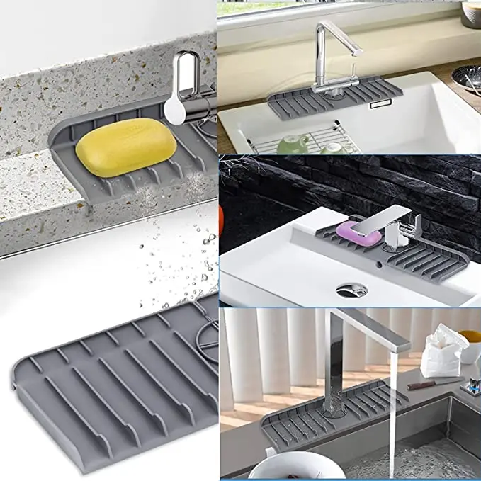 Custom Silicone Sink Faucet Mat Absorbent Water Catcher Mat Splash Guard Drip Catcher Mat for Kitchen Sink