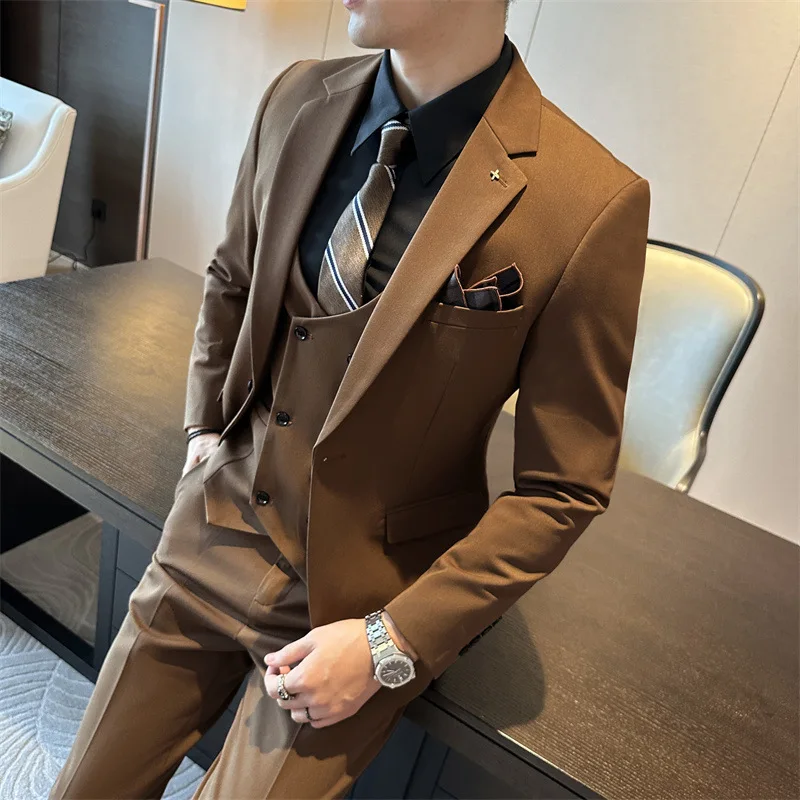 Casual Business Coat Pants Men's Formal Dress 3 Pieces Gentleman Wedding Suits Slim Set for Men Breathable Men's Suits