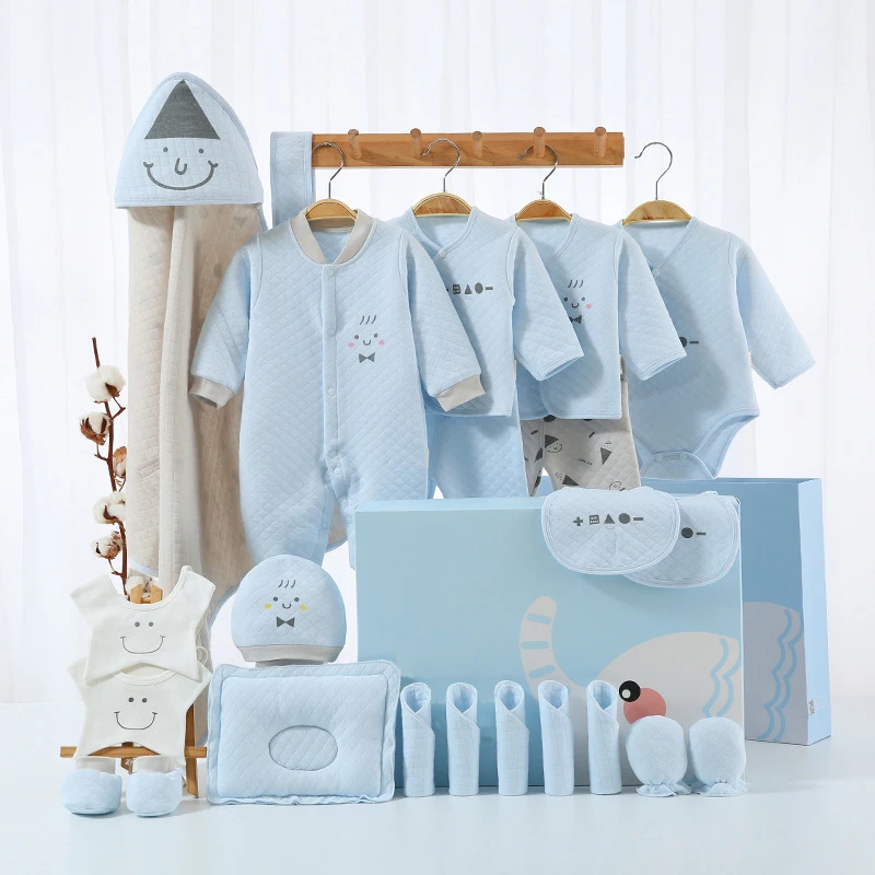 Custom Newborn Babies Gift Box Pure Cotton Clothing Sets Casual 18pcs 21pcs 23pcs New Born Baby Clothes Set In Blue