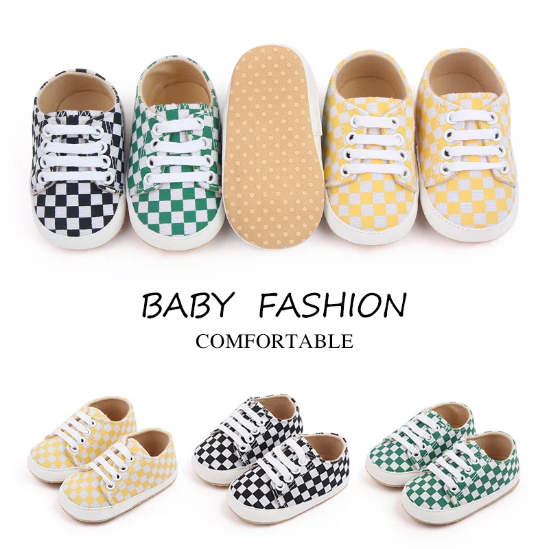 2022 New Arrival Plaid Design Canvas Baby Soft Sole Sneakers Shoes manufacture