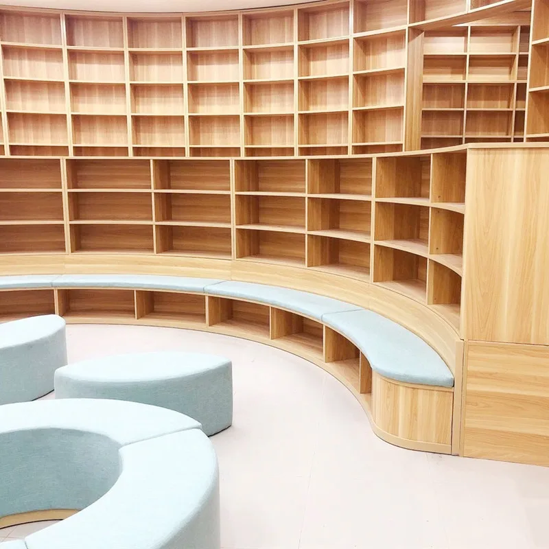 Chiquitos Modern Library Furniture Set Multi-functional Wooden Bookshelf with Seating Combination for Reading and Learning Cozy