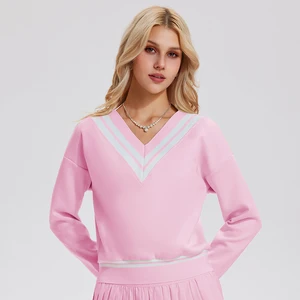 Wholesale Custom Tennis Sporty Club Women V-neck Sweater Thick Winter Preppy Vintage Knitwear Tops