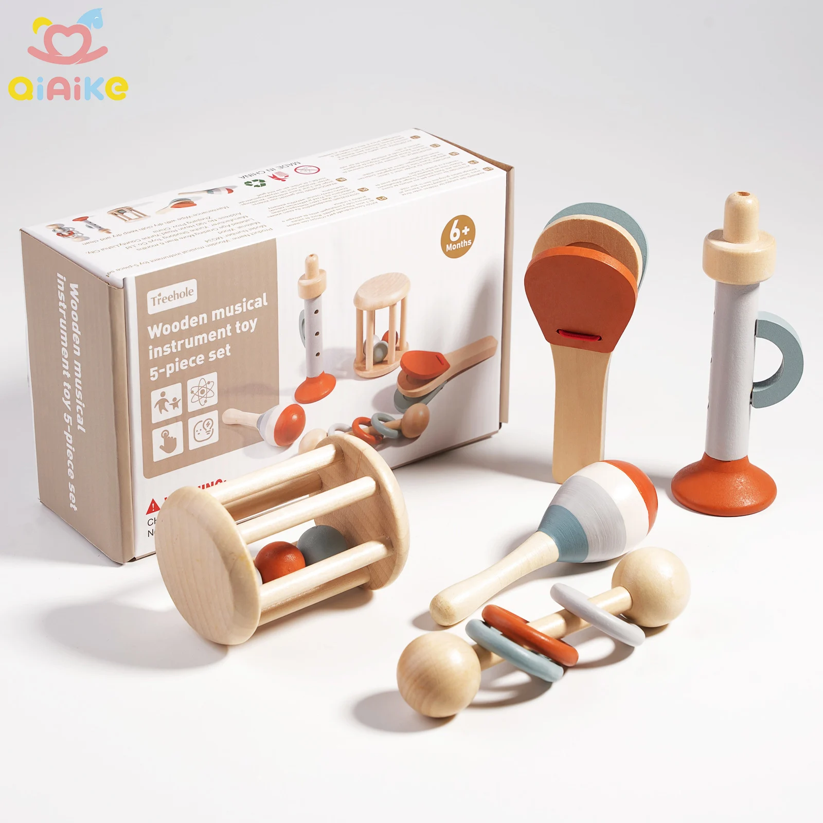 Mainan Alat Musik Kayu Bayi Set 5-piece Mainan Kerincingan Sensorik Bayi Mainan Montessori untuk Bayi 1-3 Tahun