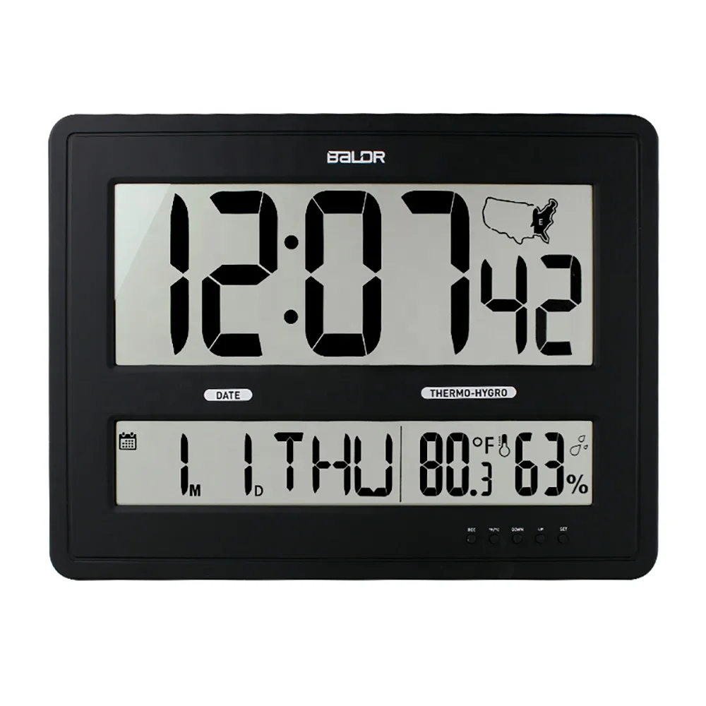 Baldr B0304 Digital Wall Clock Jumbo Clock Time Zone Rcc With Temperature Humidity Calendar Display Thermometer Atomic Clock Dst Buy Jumbo Clock