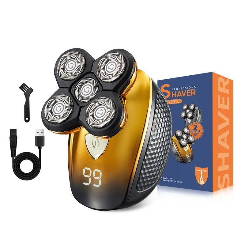 USB Stainless Steel Five-Blade Digital Display Body Hair Trimmer for Household RV Use Beard Trimmer Rotary Electric Shaver