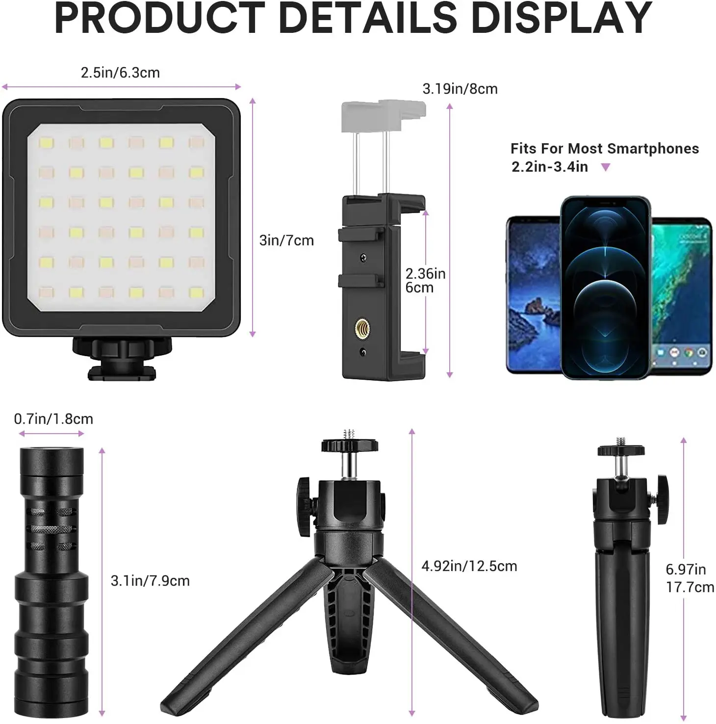 Flashoot видео микрофон Vlogging Kit с мини складной штатив стойка заполняющий светильник светодио дный для смартфонов