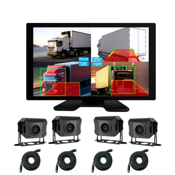 10.1 Inch 4 Channel LCD Touch Display Screen Truck BSD Blind Area Camera Monitor System AI 720P 360 Degree Driving Recorder Bus