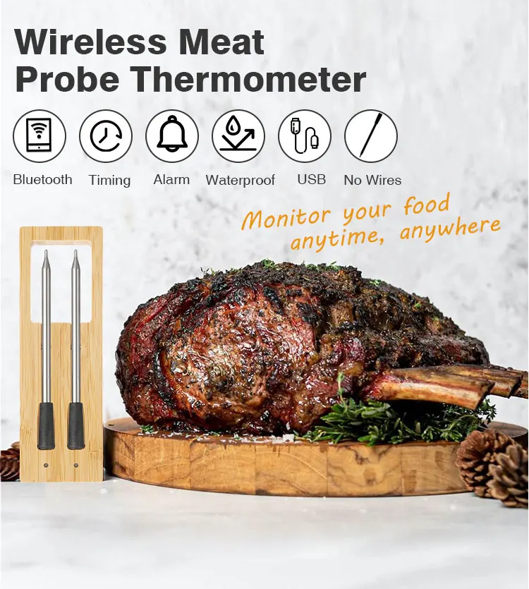 Wireless Smart Meat Thermometer 165ft Long Range Meat Food Thermometer  Instant Read with 5.2 Connectivity and