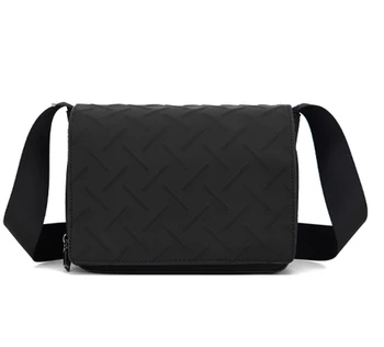 2024 Spring/Summer New Men's Bag Black Flip Simple One Shoulder Crossbody Bag Casual Versatile Embossed Small Square Bag Trendy