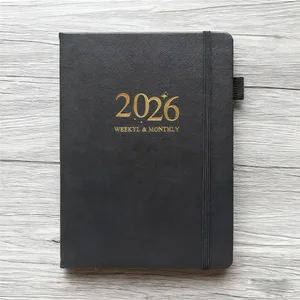 Stylish Design Thread Sewing Binding Printed Leather Calendar A3 Size 2026 A5 Weekly Notebook New Plan Book Strap