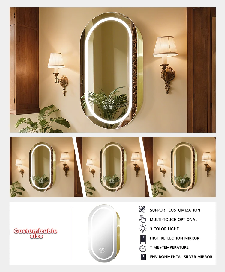 surface mount left medicine cabinet with mirror led and clock for hotel-4