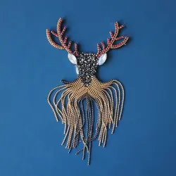 Jachon Lucky deer head with beads and tassel pendant clothing decorative epaulette