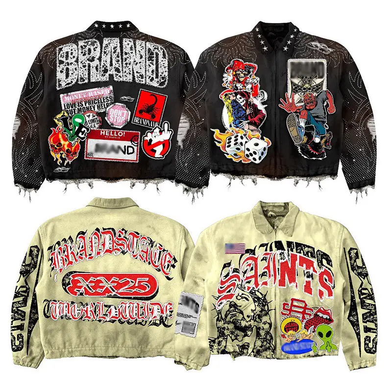 Colorful Custom 3d Embroidery Patterns Boxy Fit Crop Winter Thick Woven Cotton Mens Custom Streetwear Manufacturer Baggy Jacket gallery 7