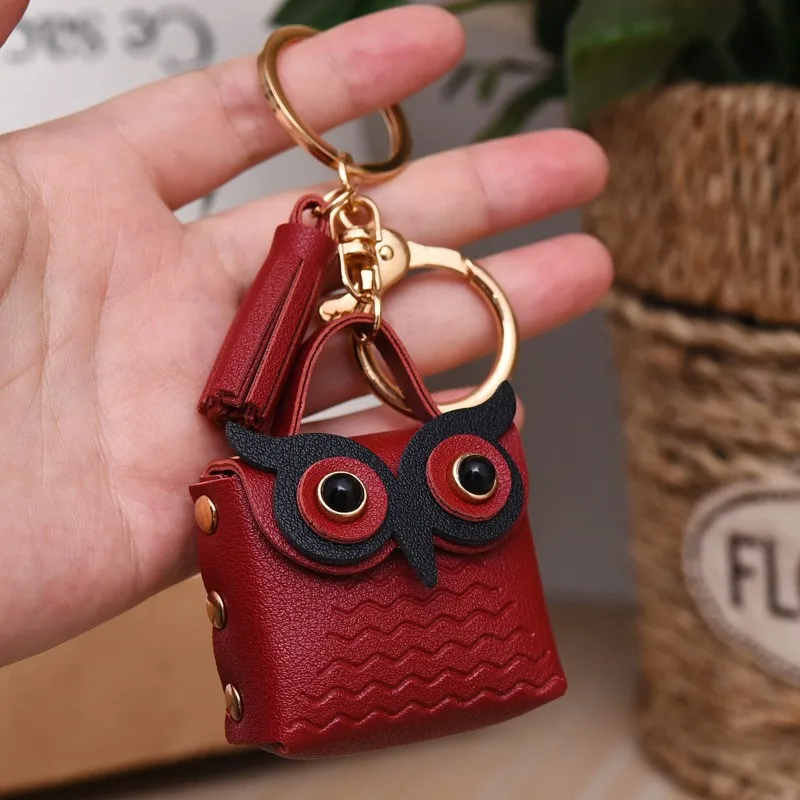 Creative Leather Owl Zero Wallet Keychain Trend Car Bag Couple Keychain Small Pendant Wholesale