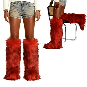 BUSY GIRL RS9253 Red Custom Design Boots Faux Fur Boots for Women Vibrant Warm Winter Footwear Perfect for Party Daily Fashion