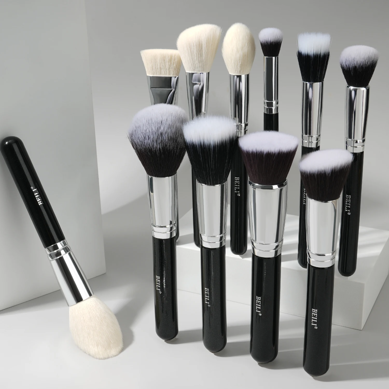 BEILI negro 25 piezas de pelo Natural pinceles de maquillaje profesional  Etiqueta Privada de lujo base completa juego de pinceles de sombra de ojos 