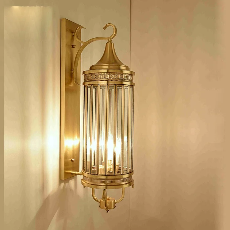 Luxury Copper Wall Sconce Light Viila Hotel Decoration Garden Light Outdoor Courtyard Waterproof Glass Wall Lamp