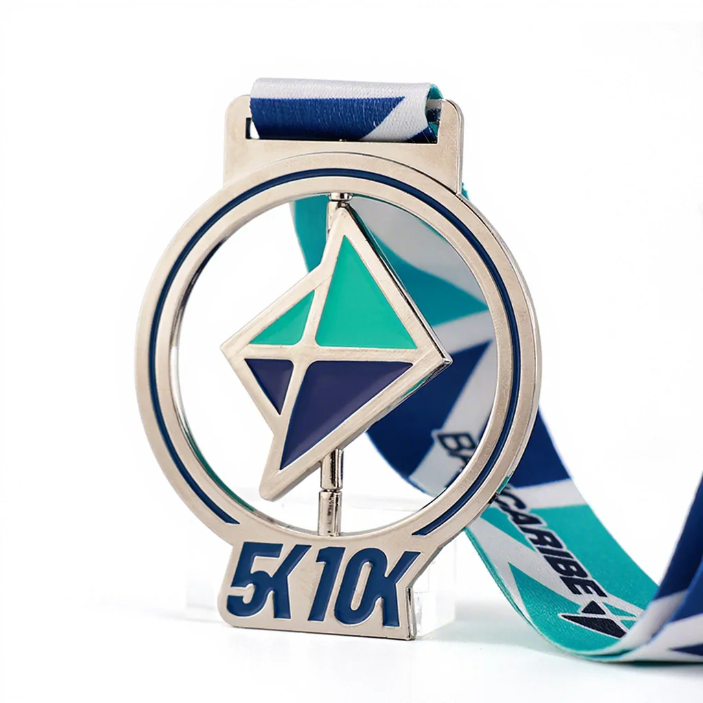 Medalha Personalizada para Corrida de 5K 10K Maratona com Fitas, Formato Redondo, Medalha Metálica Giratória, Medalha de Premiação Esportiva 3D