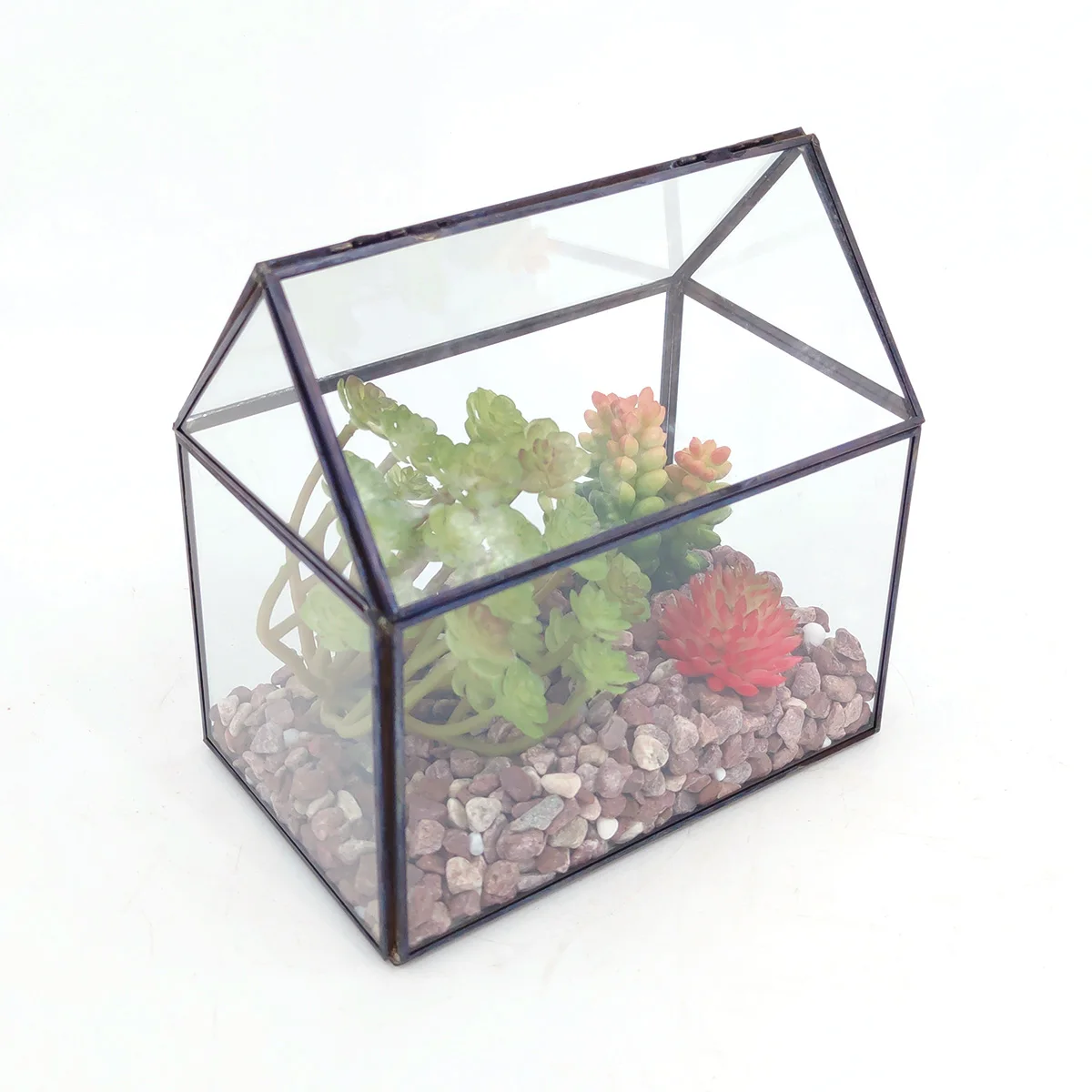 Wholesale black irregular geometric succulents air plant glass greenhouse desktop terrarium with lid