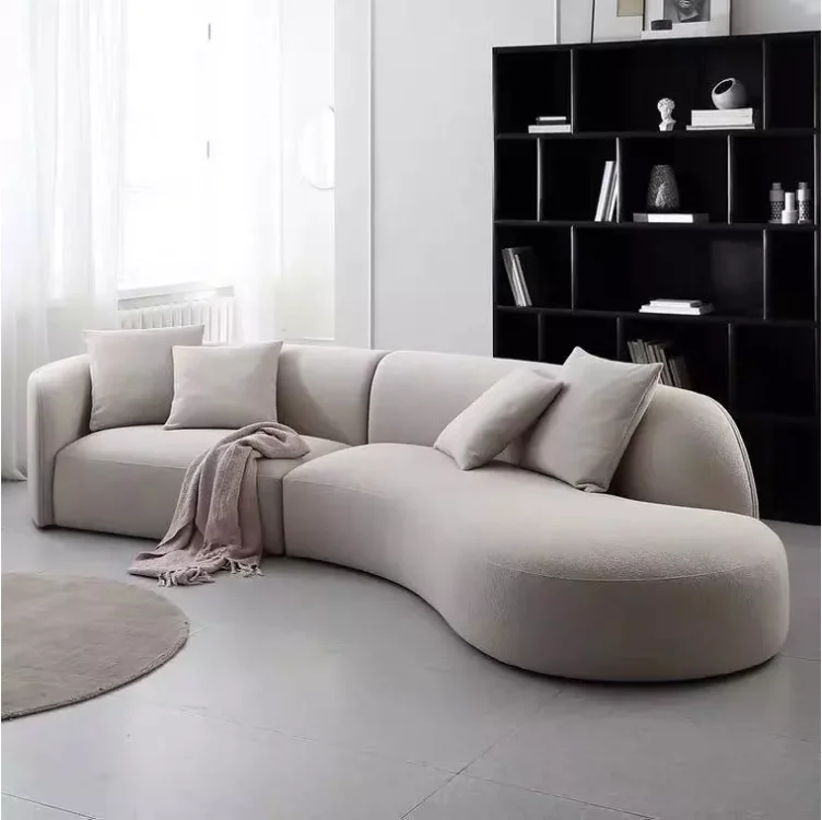 Simple Style Velvet Fabric Curved Shape Sofa Sets for Living Room Modern Champion Artificial Sectional Sofa Modular Nordic Sofa