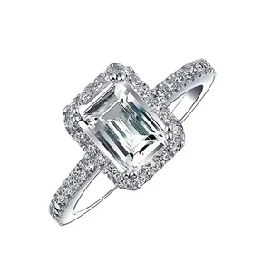 Keiyue Copper-Plated Platinum CZ Big Stone Baguette Ring Trendy Prong Setting Engagement Marriage Anniversary Jewelry for Women