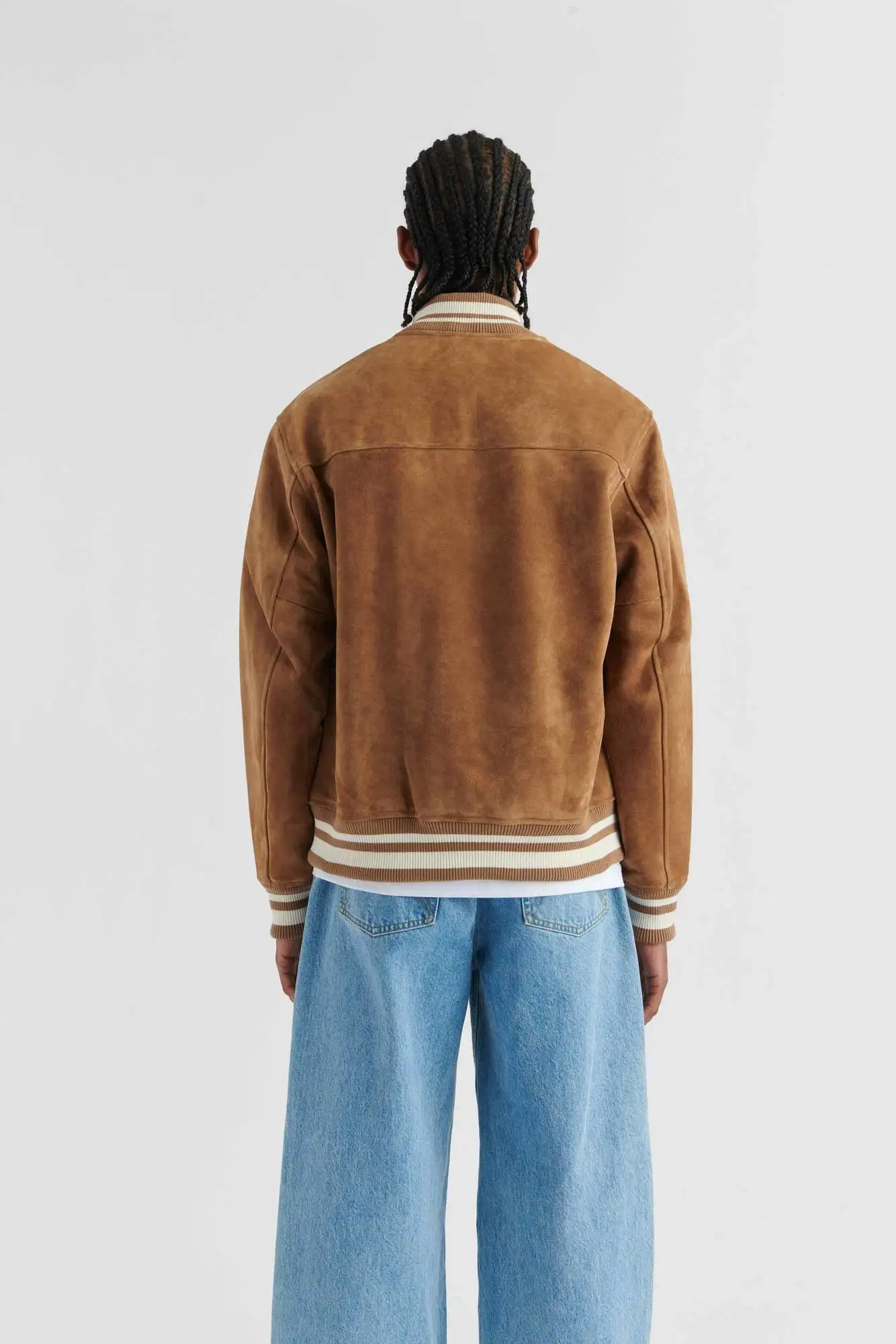 Men's Suede Bomber Jacket Thick Fleece Varsity Style Winter Coat_voghion.com