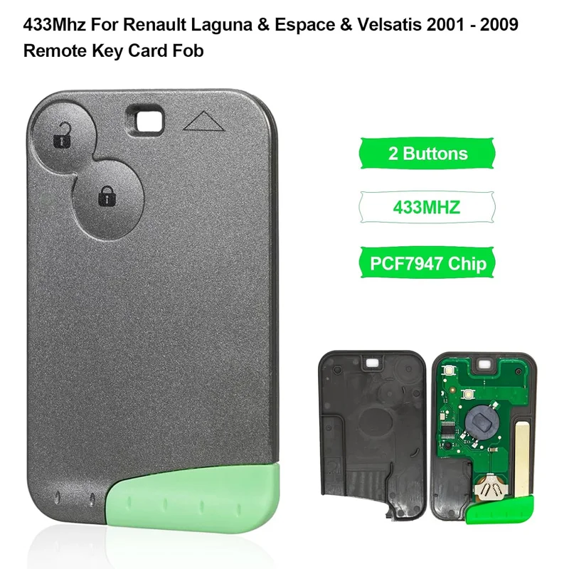 Replacement 2-Button Smart Key Shell 433mhz PCF7947 Chip Remote Control Card Fob for Renault Laguna 2 Clio 3 Espace Vel-Satis