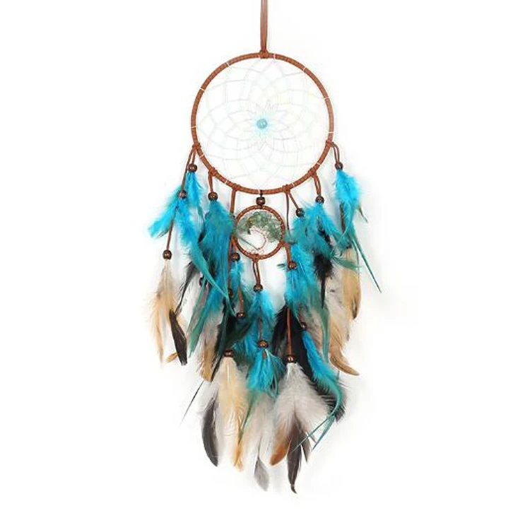 Large Dream Catcher Blue Wall Hanging Decoration Ornament Handmade Feathers 