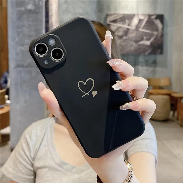 INS Style Black White Couple Plating Heart Phone Case For IPhone