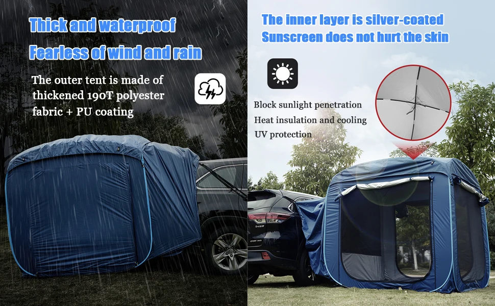 Nave Blue Portable Auto Tent for Camping - One Bedroom, OEM